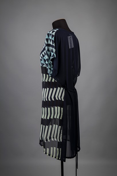 Piupiu print tie dress - New Zealand Fashion Museum